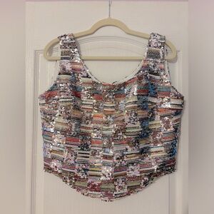 Queen of Sparkles Silver Sequin Checkered Tweed Tank